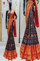 Trendy Black And Orange Color Soft Silk Bandhej Sarees SY 965