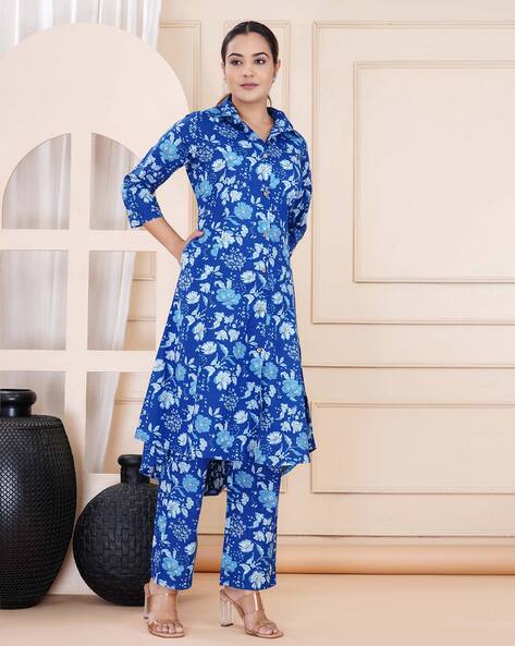 Blue Color Printed Work Cord Set Designs