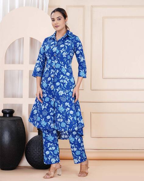 Blue Color Printed Work Cord Set Designs