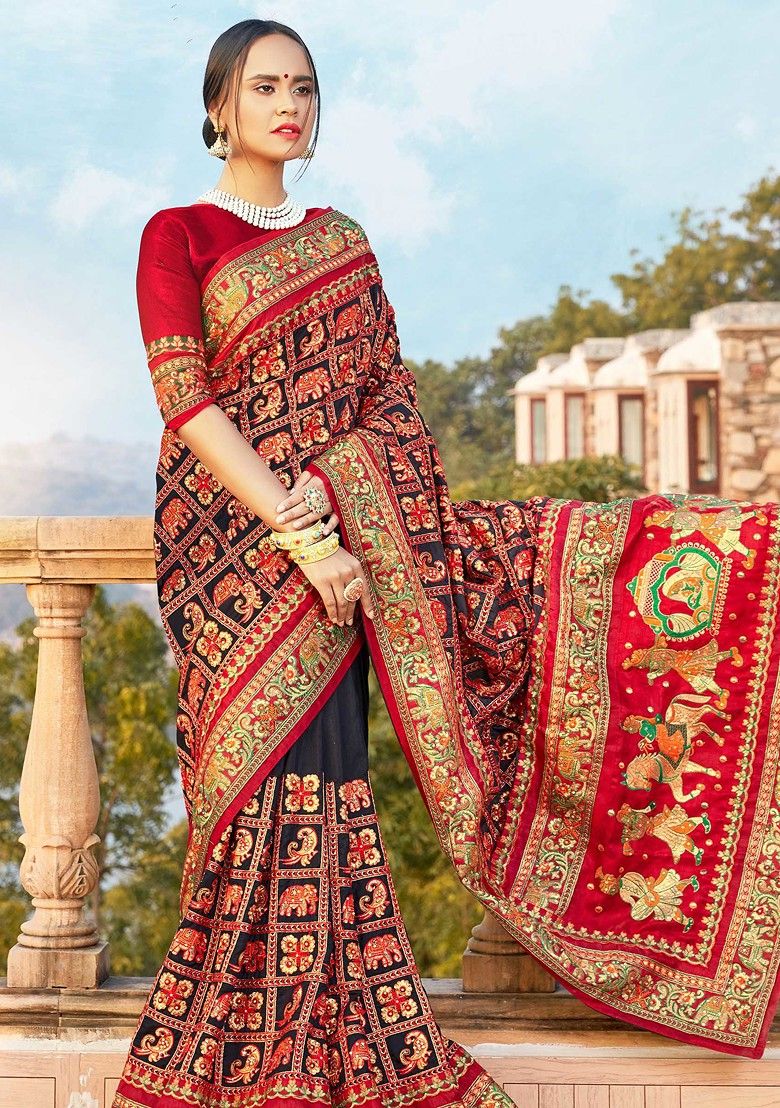 Multi color Designer Embroidered Silk Saree collection