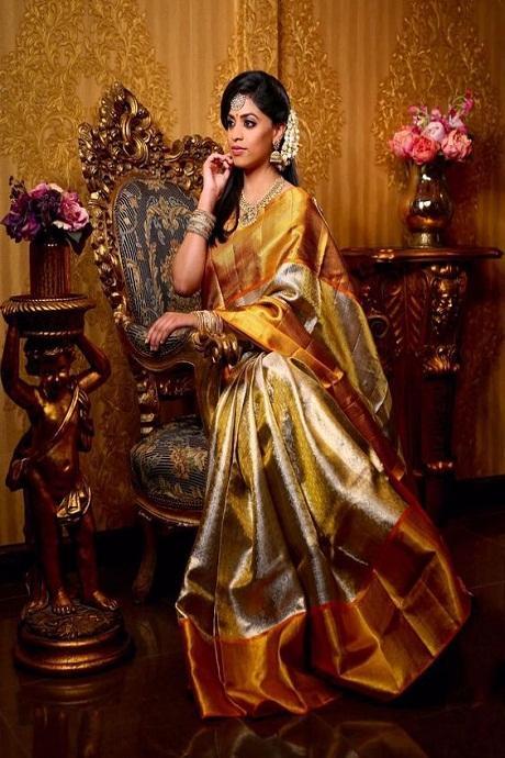 Bollywood Style Mustard Yellow Jacquard Saree for heavy lace border wedding wear collection