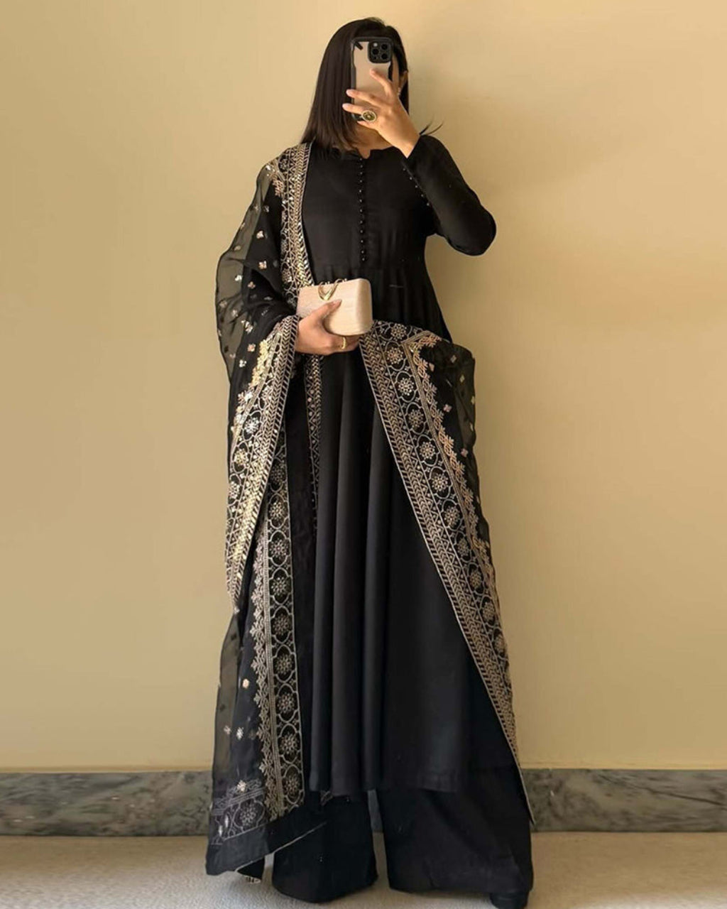 Mirror Work Designer Black Color Gown Online