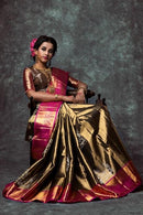 Traditional  Golden Color Hand weaving Designer Soft Silk Sarees,Sari