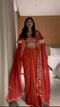 Appealing Orange Color Embroidery Work Crop Top Set
