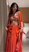 Appealing Orange Color Embroidery Work Crop Top Set