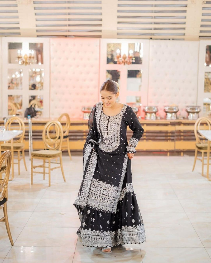 Admirable Black Color Designer Salwar Sarara Designs
