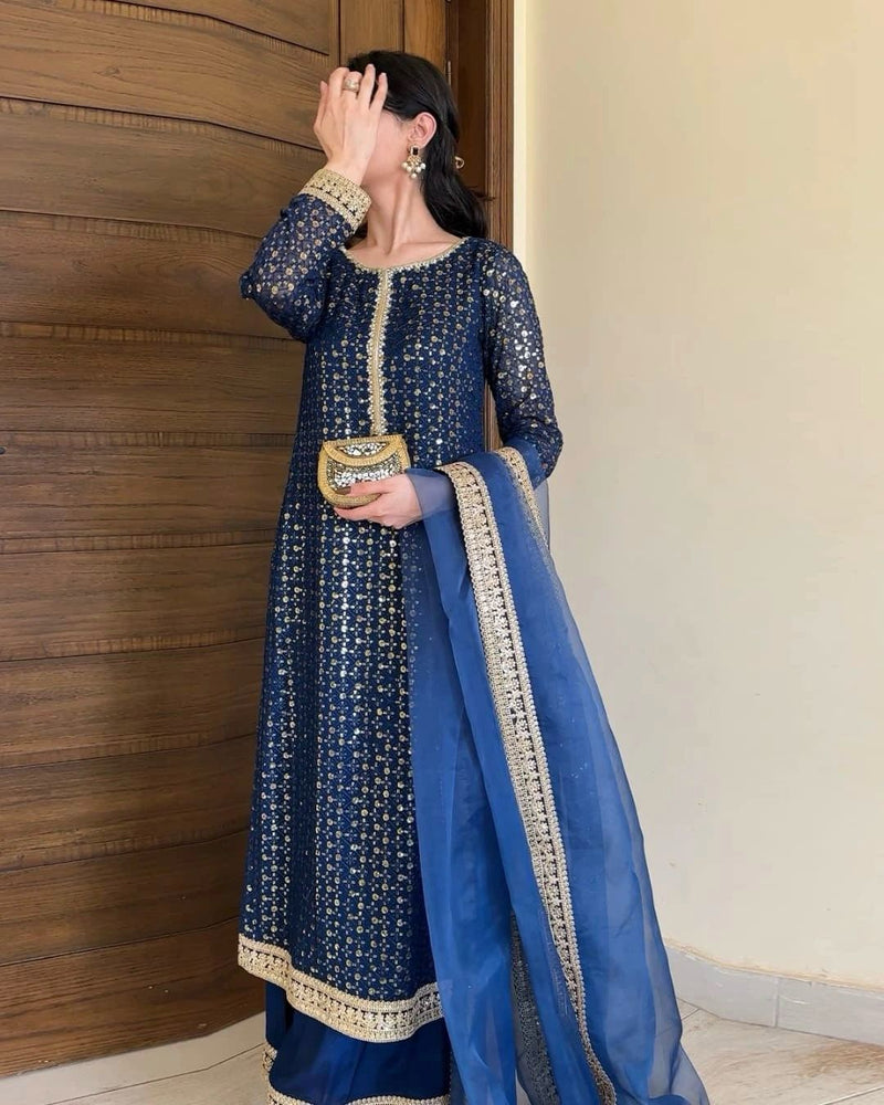 Actress Blue Color Designer Salwar Sarara Designs