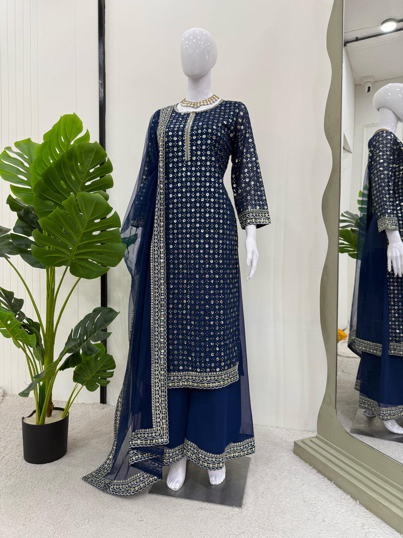 Actress Blue Color Designer Salwar Sarara Designs