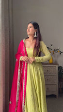 Actress Light Parrot Color Designer Heavy Salwar Suits