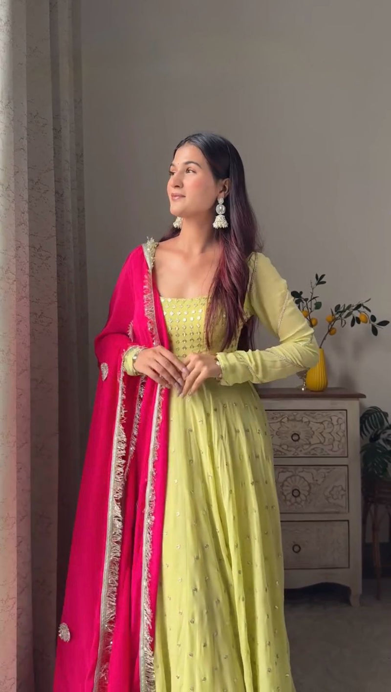 Actress Light Parrot Color Designer Heavy Salwar Suits