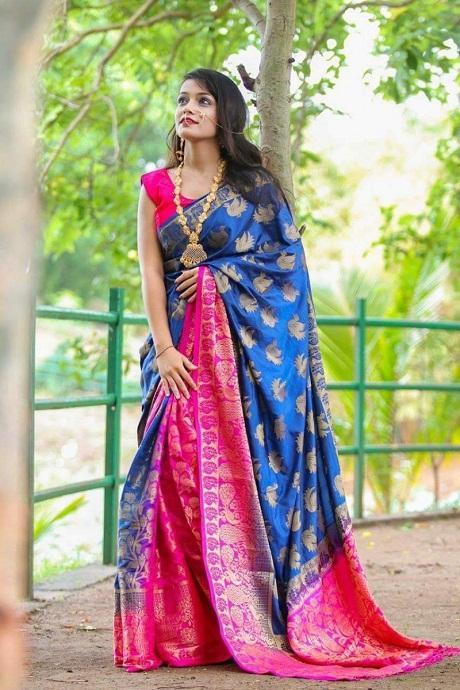 Blue Moonga Kanjivaram Silk Saree With Heavy design