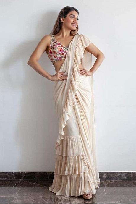 White Color Party Wear Thread Work Ruffle Saree SY 5366