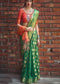 Chivalrous Green Colored pure Soft Art Silk Banarasi Saree