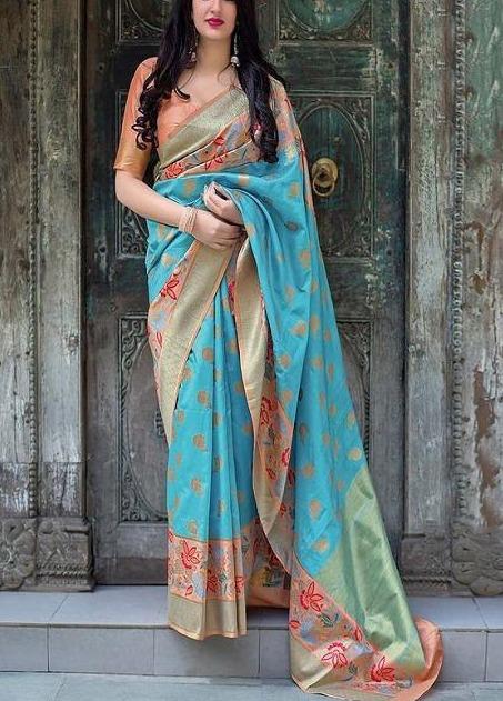 Imposing Rama Firozi Colored Soft Silk Jacquard Saree SY 5441