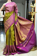 Eye-Catching Perot Green/ Purple Color Soft Silk Ikat Saree SY 5420