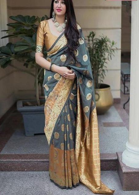 Vivacious Yellow / Grey Colored Soft Silk Lowest Price Saree SY 5467