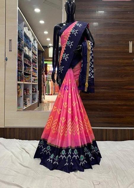 Preferable Pink Colored Soft Shining Silk Ikat Saree SY 5408