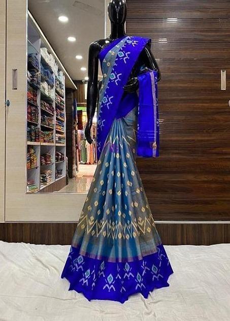 Inviting star Blue Nylon Silk Designer Ikat Saree SY 4819