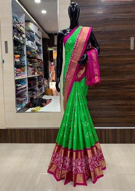 Pure Heavy Lace Border Work Green Bandhej Saree SY 4812