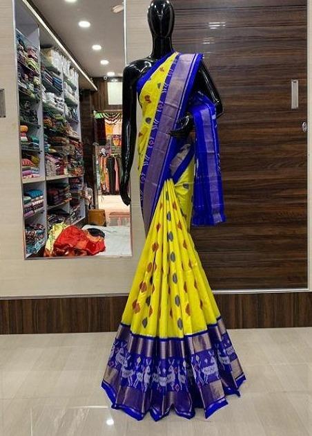 Yellow Color N Blue Border Heavy Weaving Jacquard Saree SY 4811