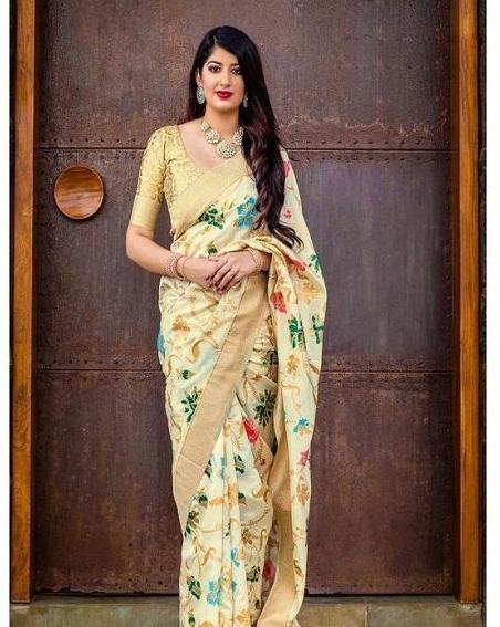 Swinging Beige Colored Soft Silk Jacquard Saree SY 5465