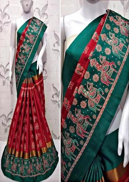 Poly Silk Green / Maroon Jacquard Hand Work Saree SY 4802