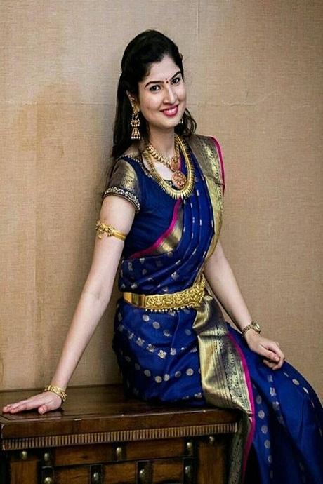 Designer One piece Blue colored Banarasi Silk Fabric Saree collection