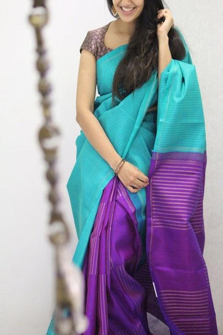 Elegent Firoji And Purple Color Soft Silk Designer Sarees