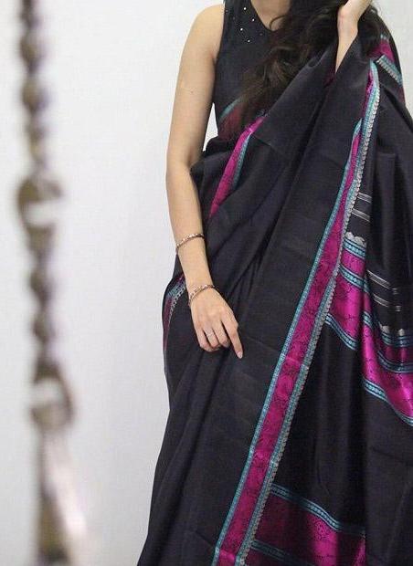 Fashionable Banarasi Pure Soft Cotton Black Colour Saree SY 5613