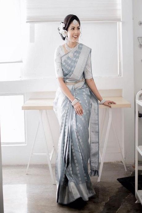 Heavenly Soft Grey Color Designer Soft Silk Jacquard Saree SY 1316