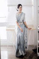 Heavenly Soft Grey Color Designer soft Silk Saree