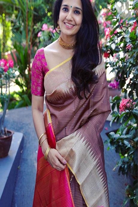 Fabulous Coffee And Rani Color Designer Silk Saree