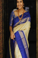 Graceful Blue And Cream Color Soft Silk Designer Saree