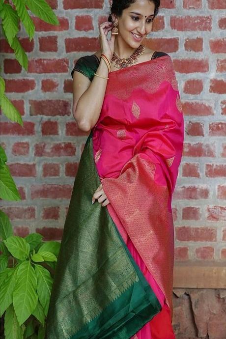 Latest Piece Green Rani Colored Soft Silk Jacquard Saree SY 1294