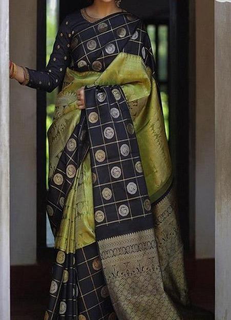 Traditional Black Colour Banarasi Pure Soft Silk Jacquard Saree SY 5714