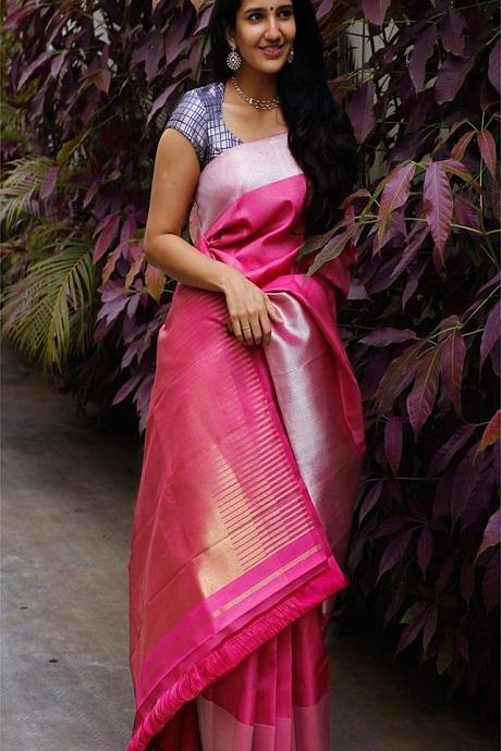 Latest One piece  Rani colored Soft Silk Saree