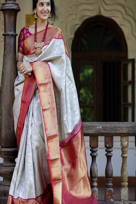 One piece  Silver colored Silk Online Saree SY 6509