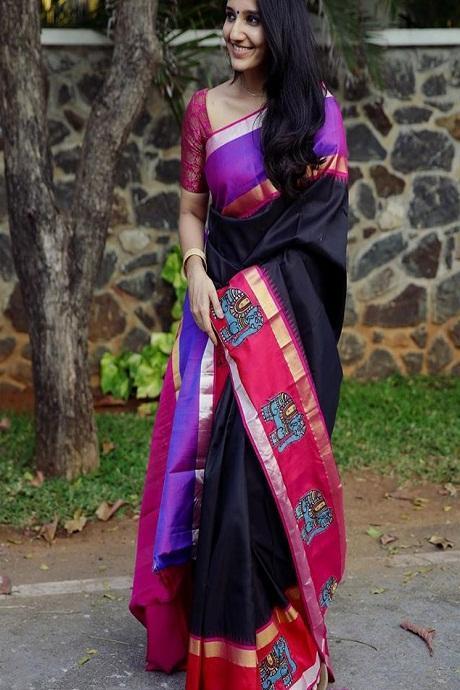 Latest New  Black colored Soft Silk Designer Sarees,Sari