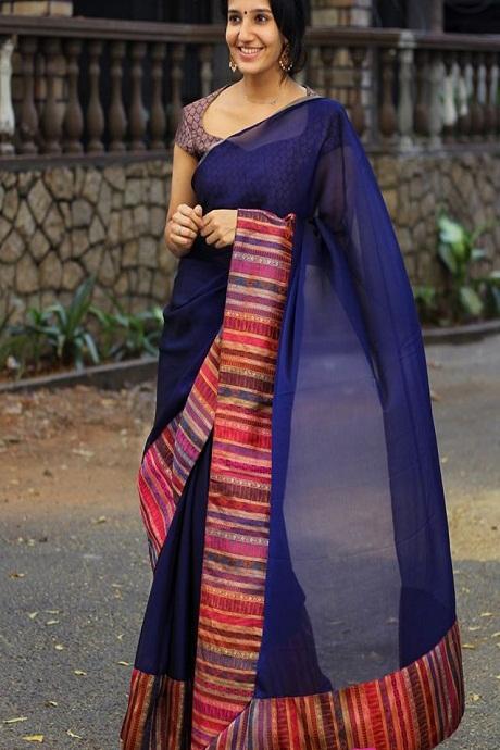 Fashionable Designer Blue colored Silk Fabric Saree SY 6516