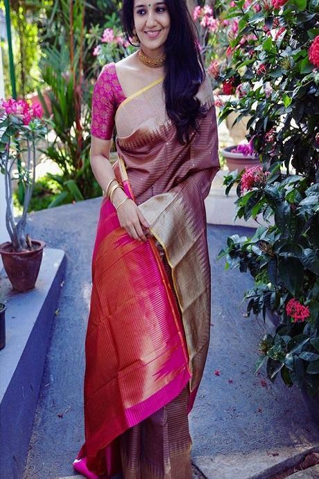 Rani colored Party Wear Soft Silk Jacquard Saree SY 6519