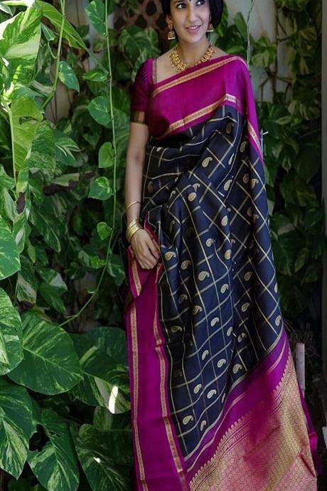 Latest One piece Dark Blue Wine colored Silk Fabric Sarees SY 6521