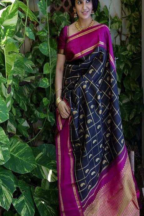 Latest One piece Dark Blue Wine colored Silk Fabric Sarees SY 1273