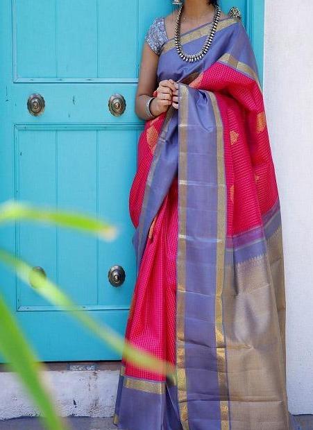 Superior Light Purple N Tomato Color Banarasi Pure DORA VASTRA SY 5594