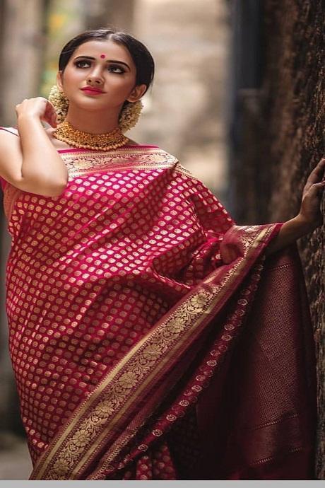 Fashionable Designer Rani colored Silk Jacquard Saree SY 1260