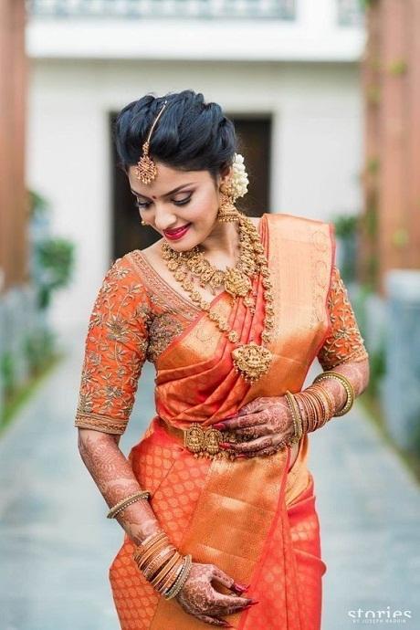 Fashionable Designer Orange colored Silk Fabric Saree SY 1235