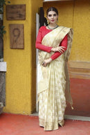 Traditional Cream Shade Tissue Box Banarasi Handwoven Saree With Blouse