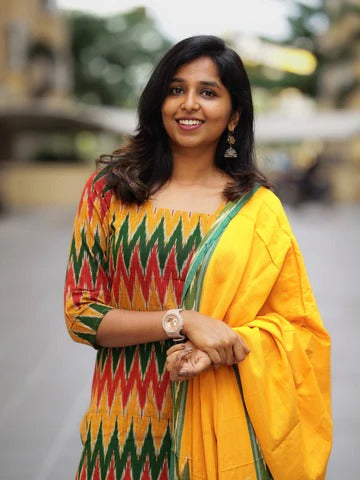 Ikkath suit is vibrant colors and geometric or traditional designs