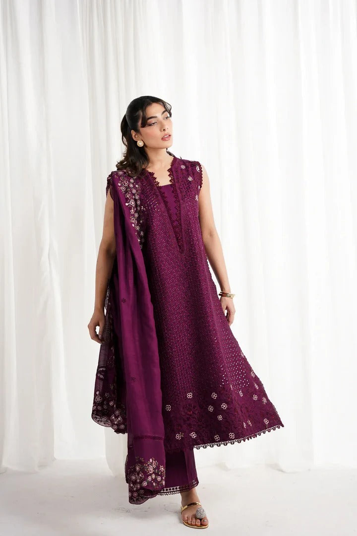 DEEP PLUM LUXURY EMBROIDERED 3PCS SET