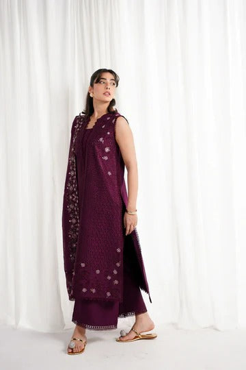 DEEP PLUM LUXURY EMBROIDERED 3PCS SET