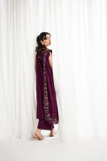 DEEP PLUM LUXURY EMBROIDERED 3PCS SET